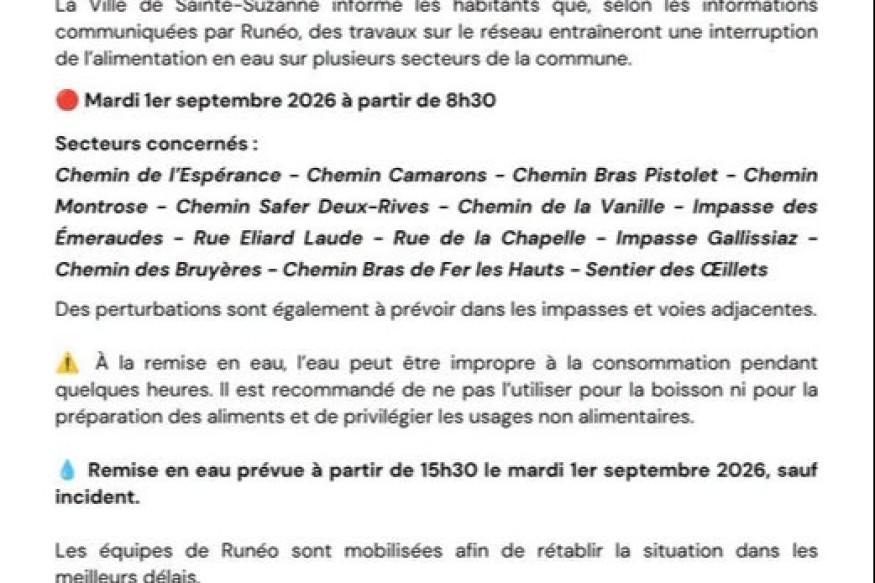 Information aux habitants de Sainte-Suzanne